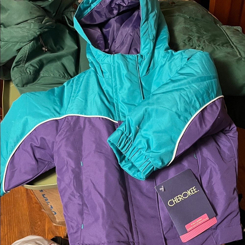 Cherokee Kids' Vibrant Teal and Purple Puffer Jacket 4 in 1